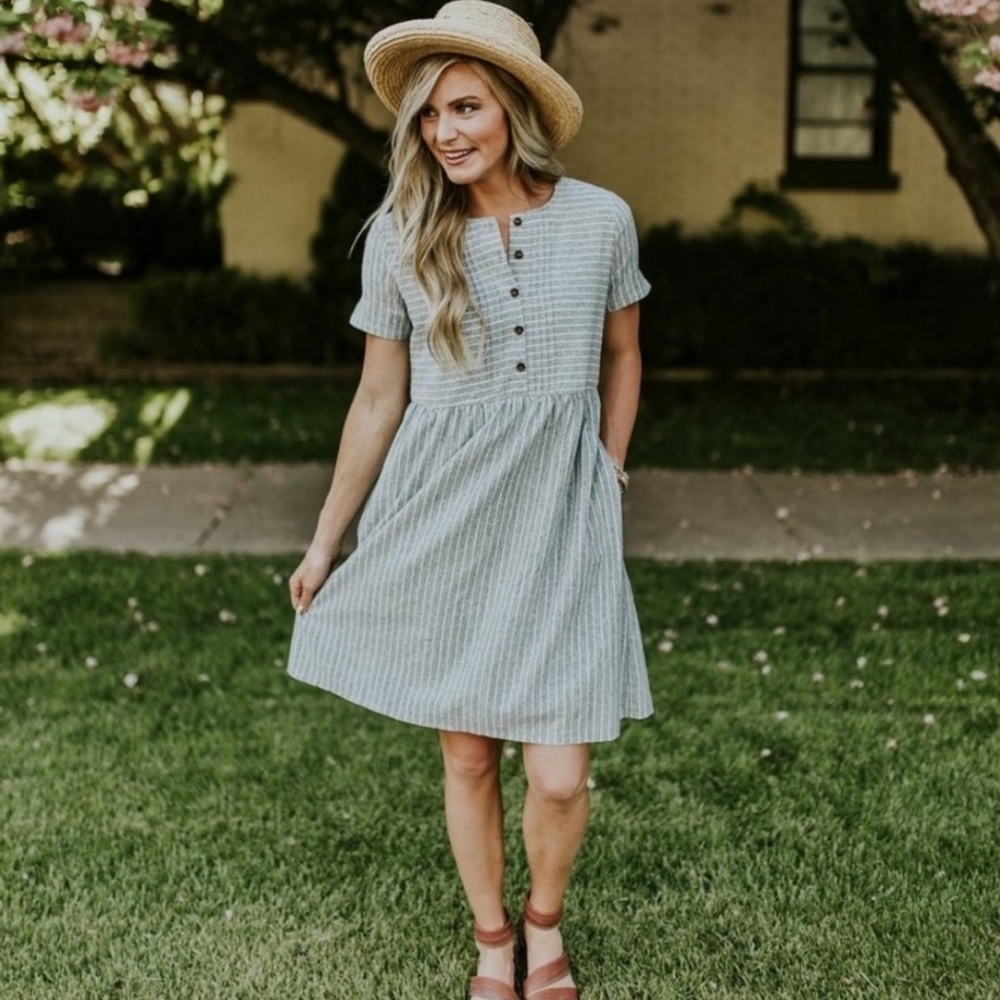 ROOLEE gingham grey and white babydoll midi dress with buttons NWT